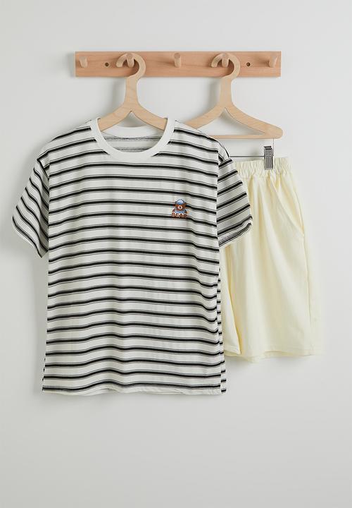 Pop Candy - Crew neck tee with shorts - black stripes/cream