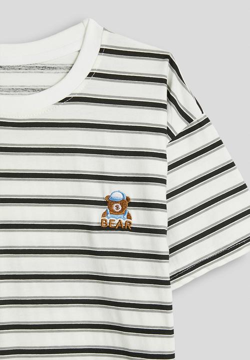 Pop Candy - Crew neck tee with shorts - black stripes/cream