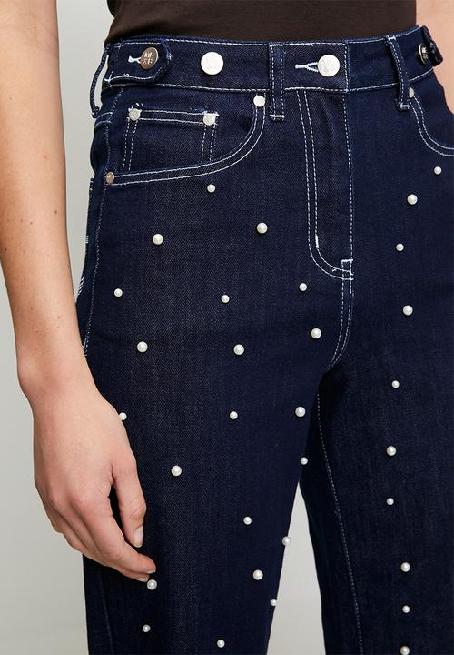 Me&B - Straight Leg Jean with Pearls - Dark Wash