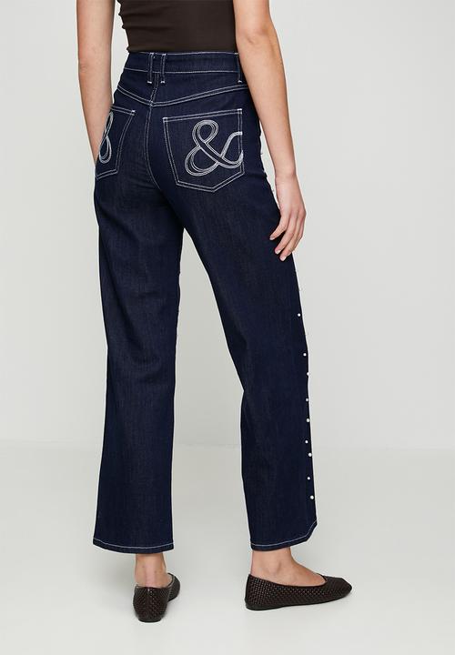 Me&B - Straight Leg Jean with Pearls - Dark Wash