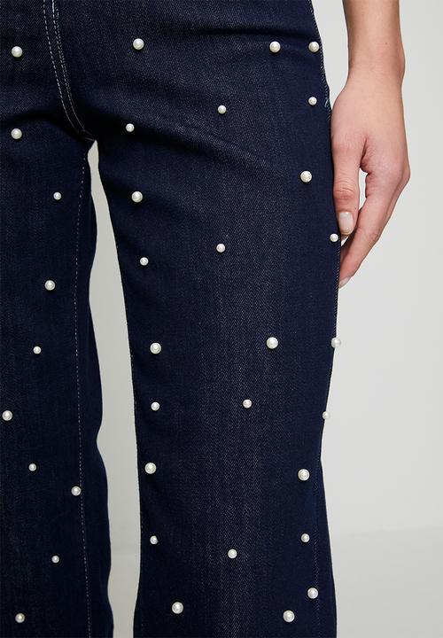 Me&B - Straight Leg Jean with Pearls - Dark Wash