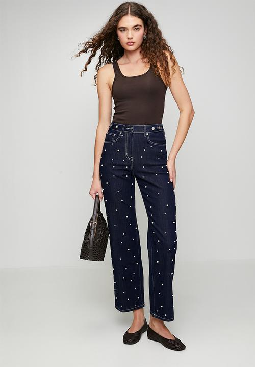Me&B - Straight Leg Jean with Pearls - Dark Wash
