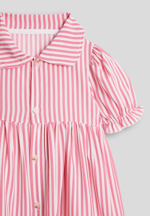 Pop Candy - Button-front puff sleeve dress - red stripes