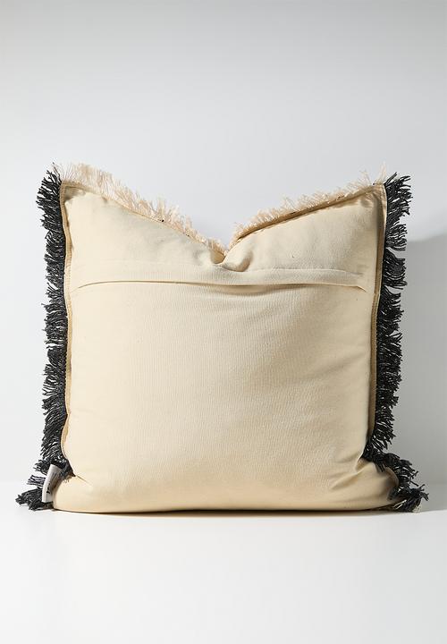 Sixth Floor - Woven Double Fringed Cushion Cover - Charcoal