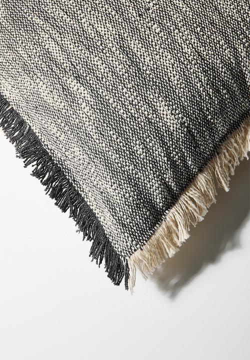 Sixth Floor - Woven Double Fringed Cushion Cover - Charcoal