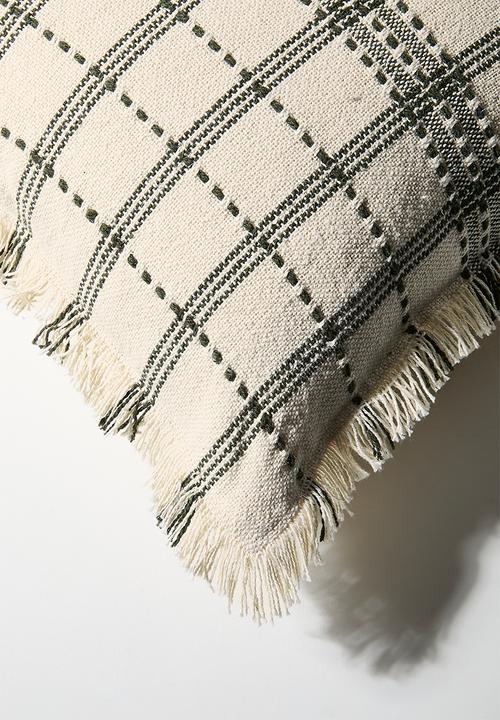 Sixth Floor - Woven Check Cushion Cover - Olive & Neutral