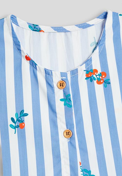 Pop Candy - Cherry aop skater dress - blue stripes