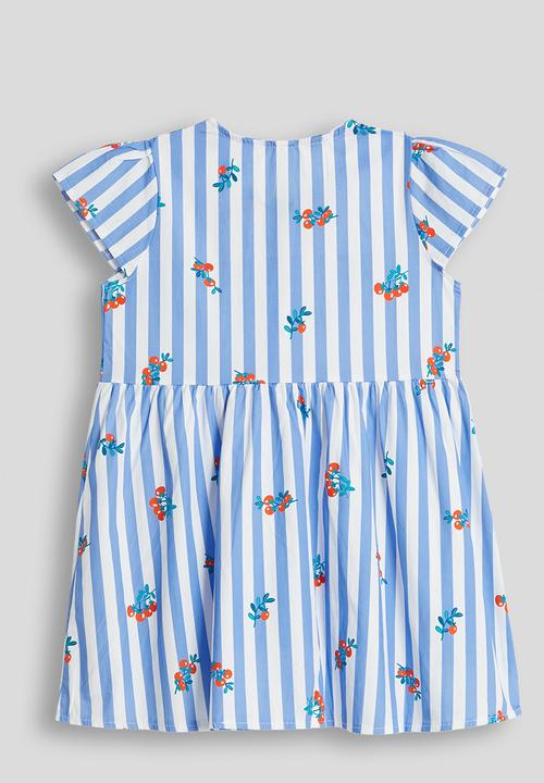 Pop Candy - Cherry aop skater dress - blue stripes