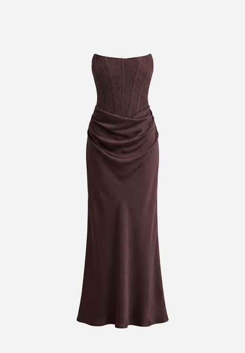Forever New - Ivy lace corset drape maxi dress in dark chocolate