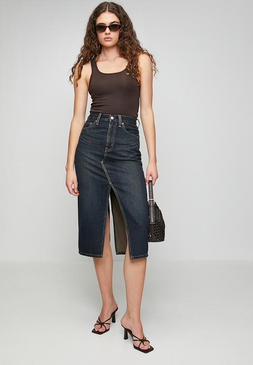 Levi’s® - Decon Slit Midi Skirt - High Vibration Skirt - Dark Indigo - Worn In