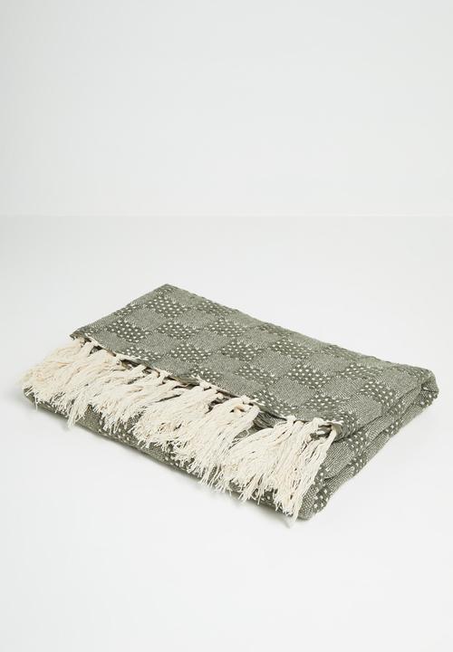 Sixth Floor - Fin Cotton Geo Throw - Olive