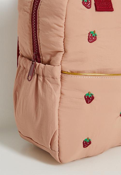 Pop Candy - Strawberry embroidered backpack - pink & red