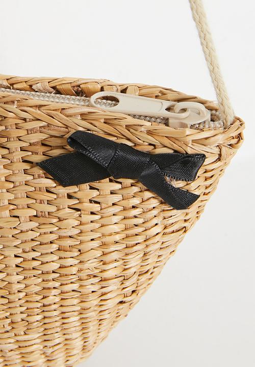 Pop Candy - Bow adorned straw bag - neutral/black