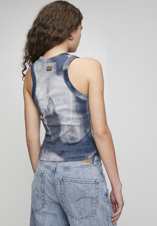 G-STAR - Slim rib aop tank wmn - denim flame aop