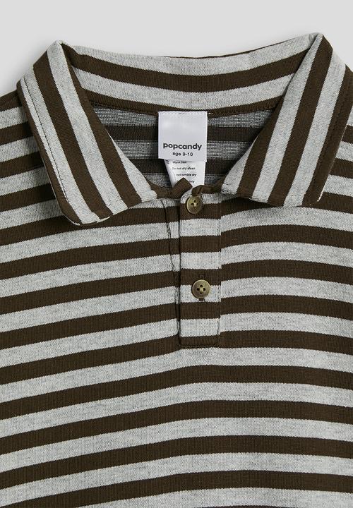 Pop Candy - Collared tee - dark brown stripes