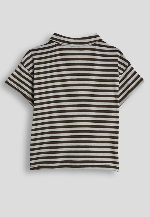 Pop Candy - Collared tee - dark brown stripes