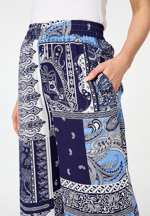 Izabel London - High Waist Wide Leg Easy Wearing Trouser - Navy
