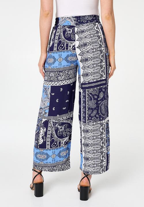 Izabel London - High Waist Wide Leg Easy Wearing Trouser - Navy
