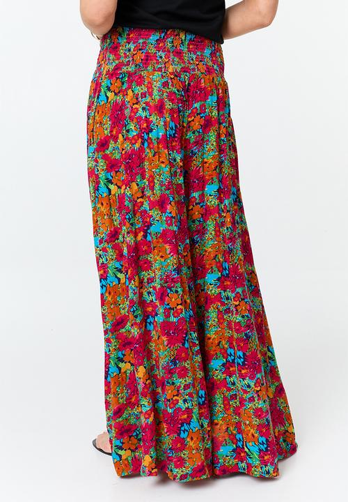 Stella Morgan - Elasticated Extreme Wide Leg Viscose Pronted Floral Easy Wearing Pant - Red