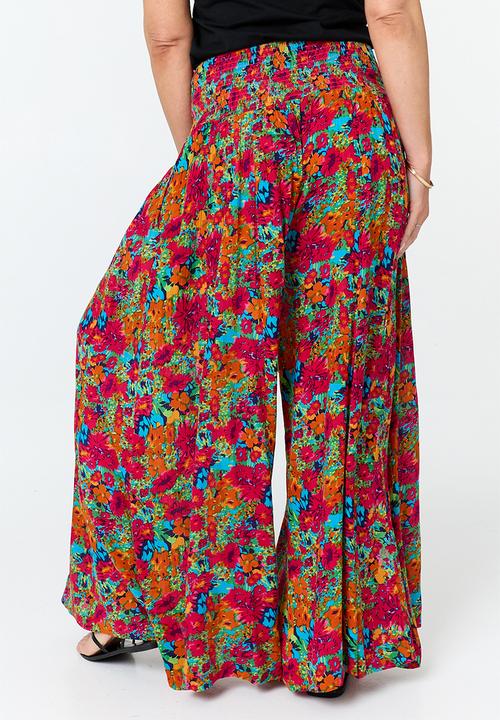 Stella Morgan - Elasticated Extreme Wide Leg Viscose Pronted Floral Easy Wearing Pant - Red