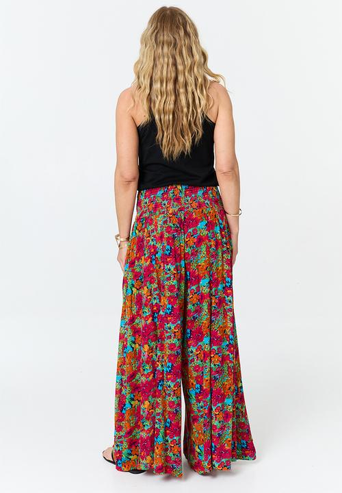Stella Morgan - Elasticated Extreme Wide Leg Viscose Pronted Floral Easy Wearing Pant - Red