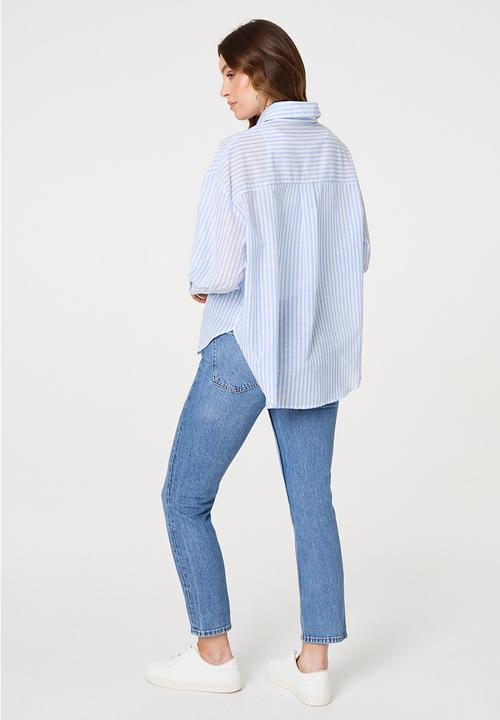 Stella Morgan - L/S Button Through Easy Wearing Stripe Shirt With Dropped Shoulder - Blue