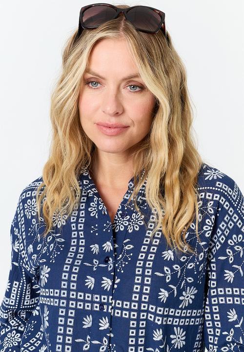 Stella Morgan - L/S Button Through All Over Printed Shirt - Blue