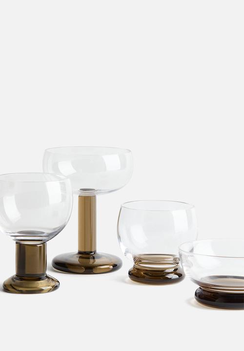 H&M - Mouth-blown coupe glass - transparent/olive green