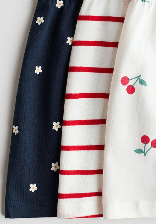 H&M - 3-pack printed cotton dresses - navy blue/cherries