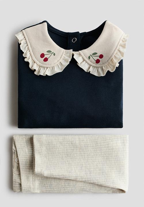 H&M - 2-Piece top and leggings set - navy blue/cherries
