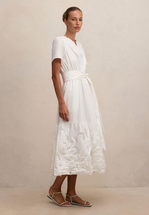 Forever New - Matilda embroidered tie midi dress in porcelain