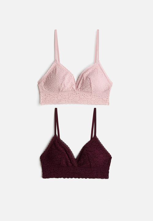 H&M - 2-Pack padded lace bras - powder pink