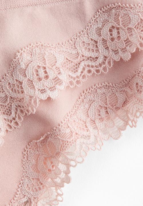 H&M - 2-Pack seamless lace-trimmed thong briefs - light pink