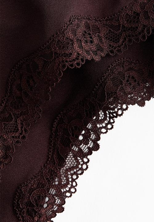 H&M - 2-Pack seamless lace-trimmed thong briefs - dark brown