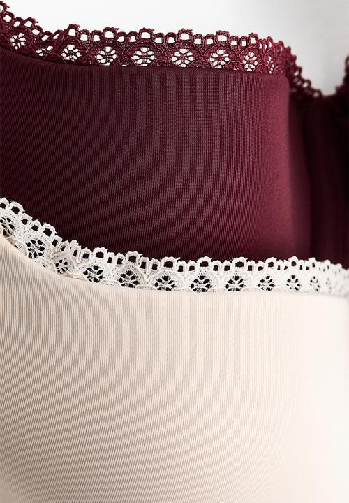 H&M - 2-pack padded underwired microfibre bras - light beige/burgundy