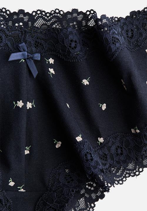 H&M - 3-pack cotton and lace hipster briefs - navy blue/floral