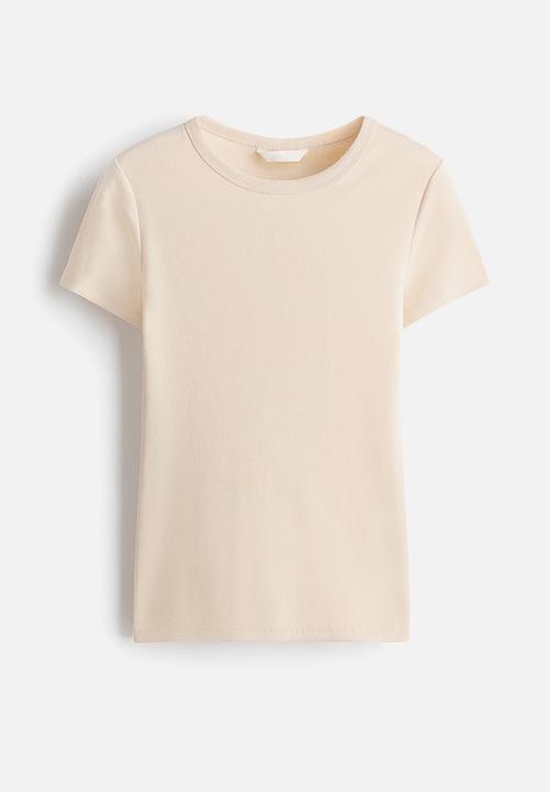 H&M - Ribbed t-shirt - light beige