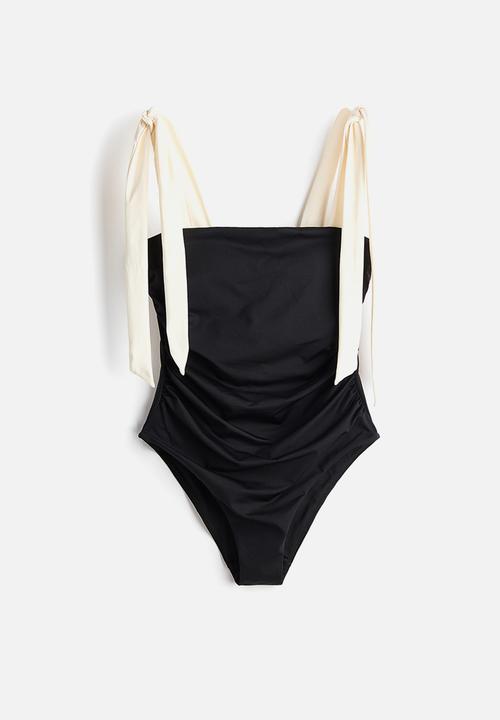 H&M - Padded-cup tie-strap swimsuit - black/cream
