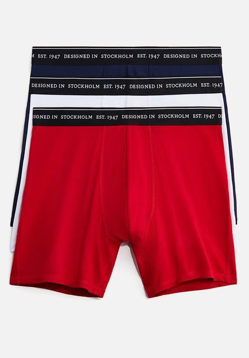 H&M - 3-pack coolmax? mid trunks - red/white/navy blue