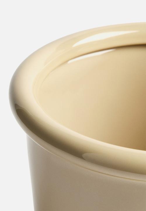 H&M - Large stoneware plant pot with saucer - light yellow