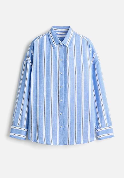 H&M - Oversized linen-blend shirt - blue/striped