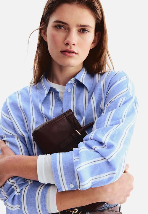 H&M - Oversized linen-blend shirt - blue/striped
