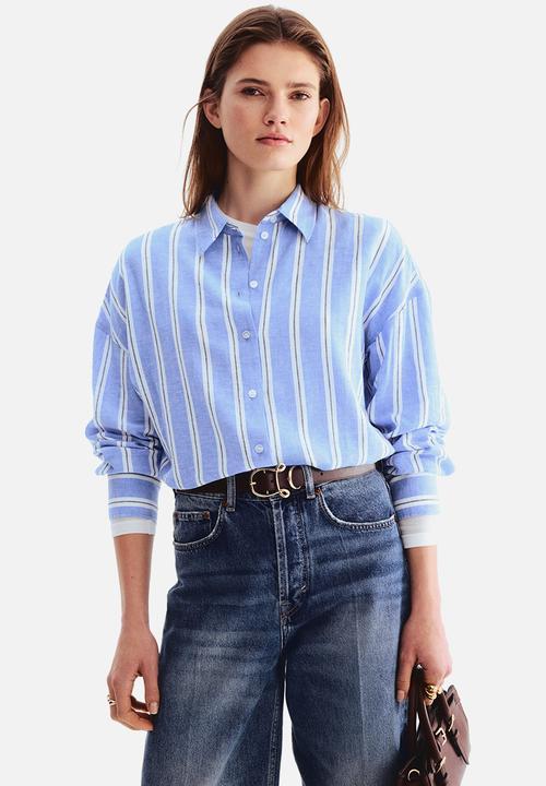 H&M - Oversized linen-blend shirt - blue/striped