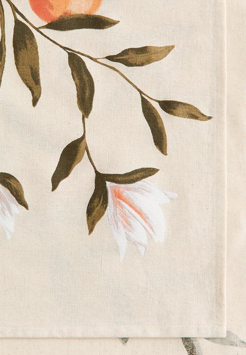 H&M - Patterned linen-blend table runner - light beige/oranges