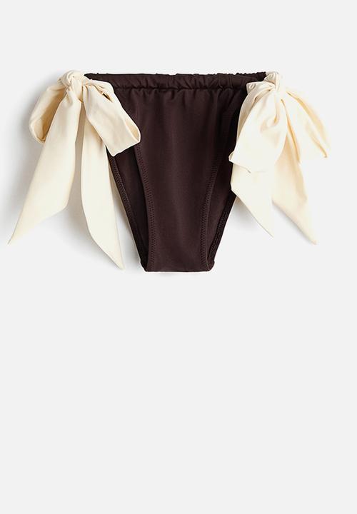 H&M - Tie tanga bikini bottoms - dark brown/cream