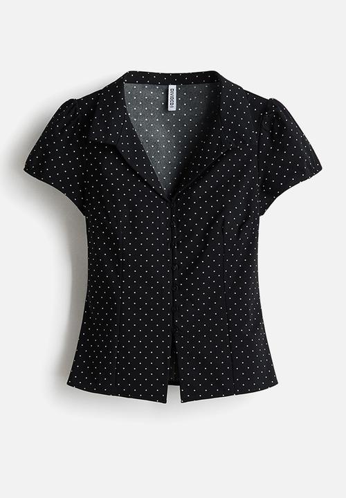 H&M - Collared button-front top - black/spotted
