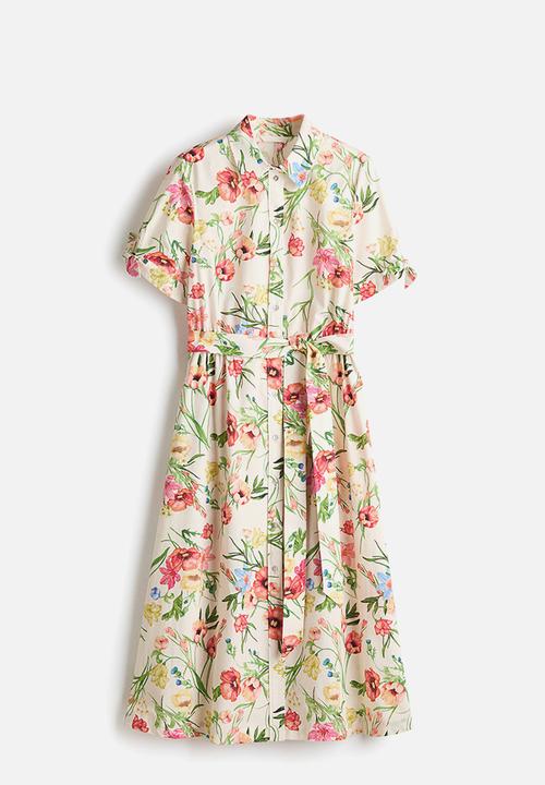 H&M - Short-sleeved shirt dress - cream/floral