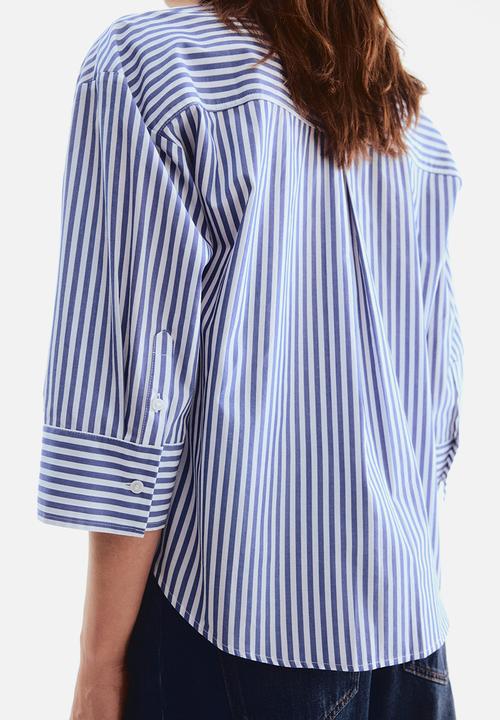 H&M - Short poplin shirt - blue/striped