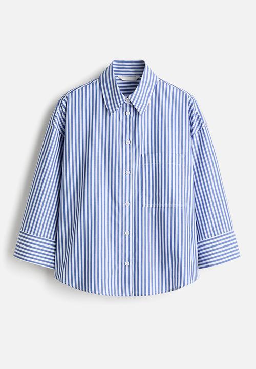 H&M - Short poplin shirt - blue/striped