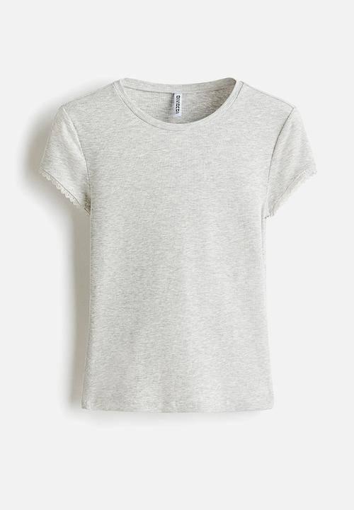 H&M - Lace-trimmed viscose T-shirt - light grey marl
